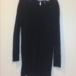 Black Shift Dress with Lace Sleeves